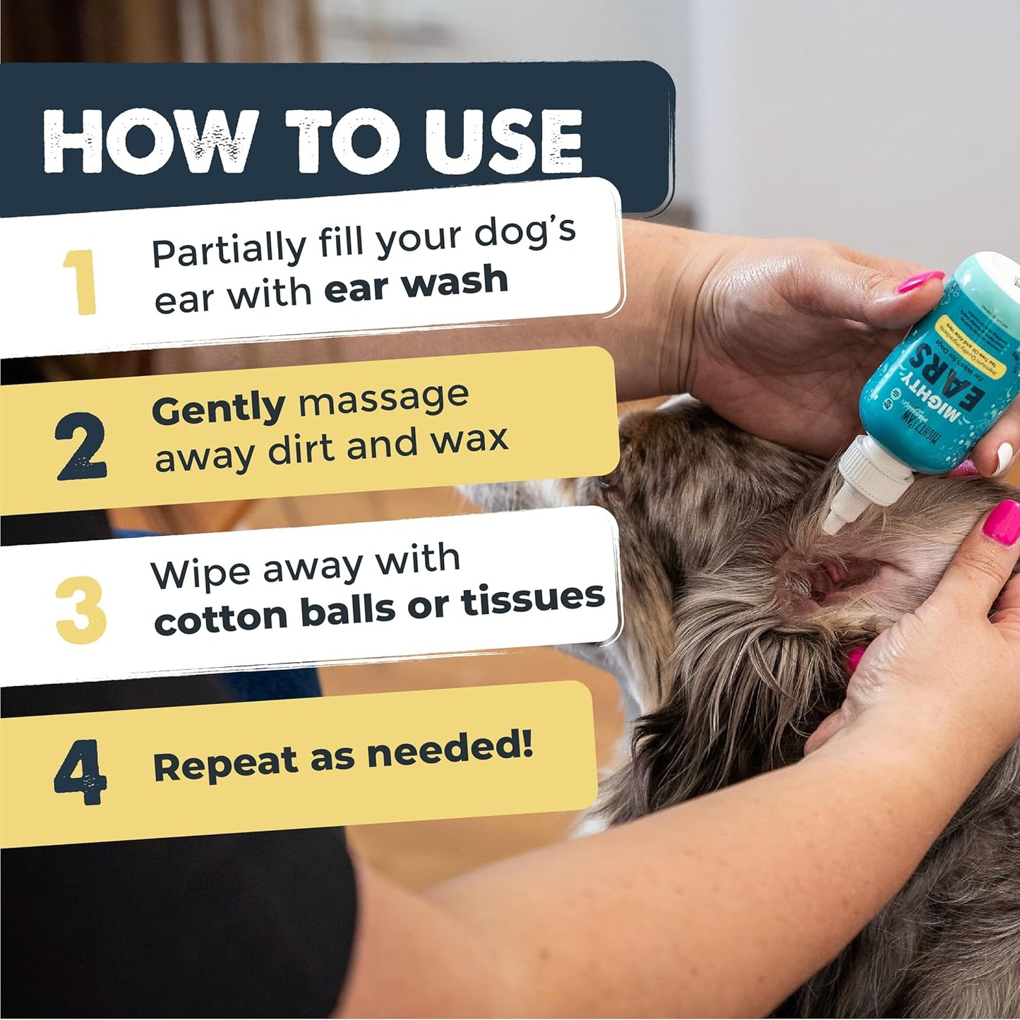 Mighty Paw Waggables Dog Ear Wash - 4 oz (Made in USA) | Cleaner Solution. Wash Cleaner Aloe Vera Pet Drops. Liquid Cleaner for Dogs. for Itchy, Yeast & Healthy Ear Canals