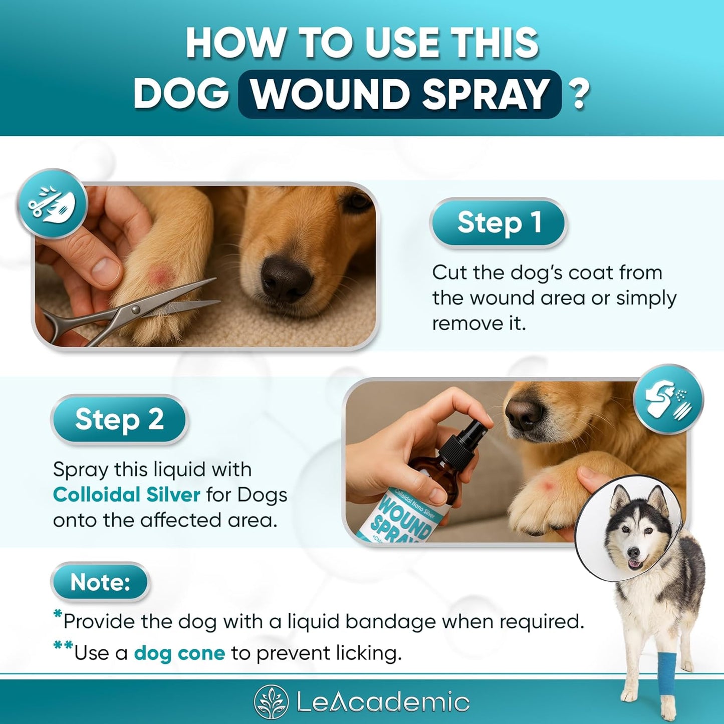 Dog Wound Care Spray is Better with Dog Cone | Nano Silver + Chlorhexidine Solution for Scratches, Bites, Redness, Irritation, and Sutures After Surgery | 4 Oz