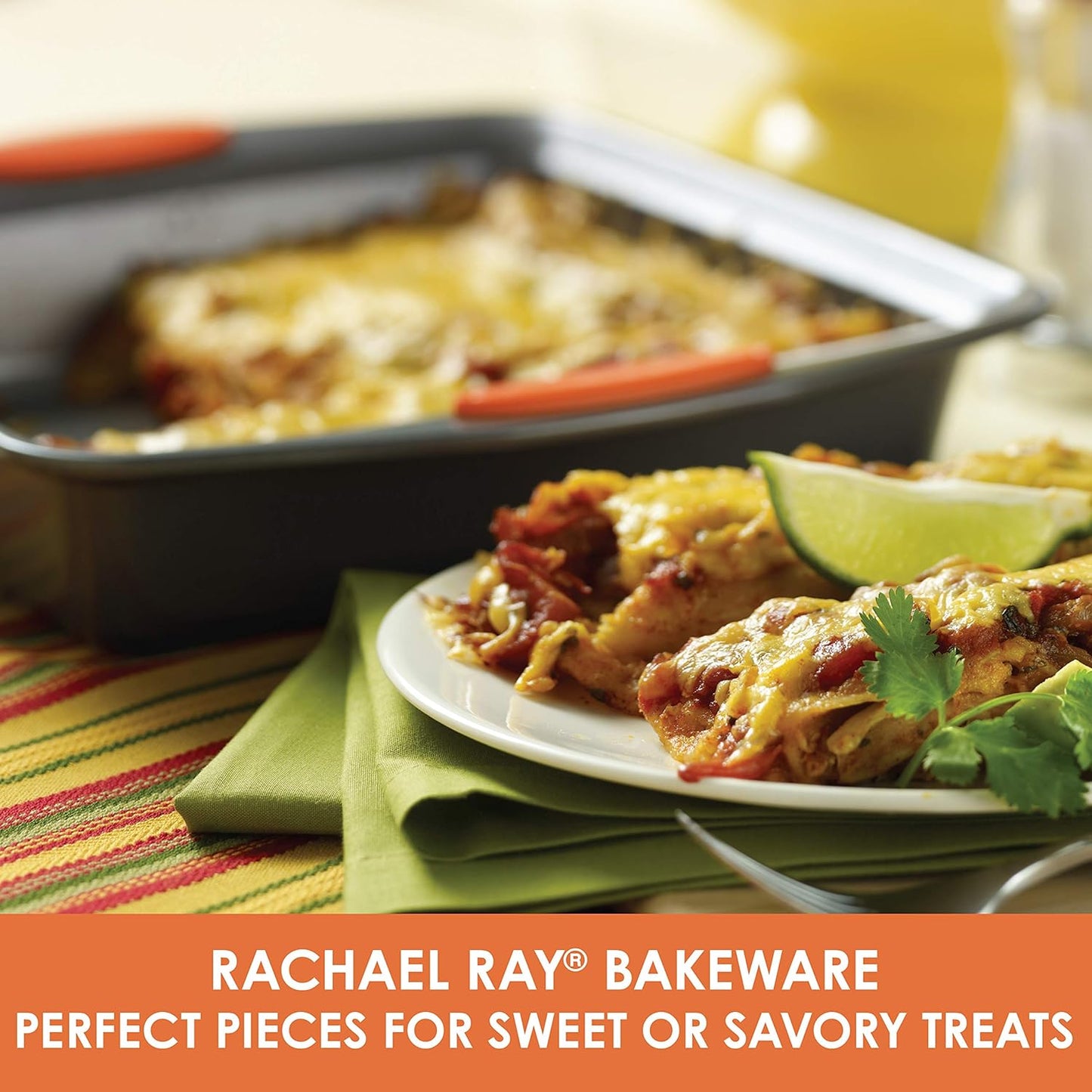 Rachael Ray Yum -o! Nonstick Bakeware Baking Pan / Nonstick Cake Pan, Square - 9 Inch, Gray