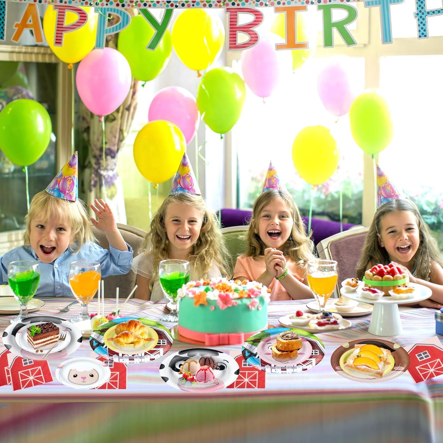 180Pcs Farm Animals Party Supplies Paper Plates and Napkins Serve 60 Disposable Tableware Set for Birthday Party Decorations Game Day Family Holiday Sports Events