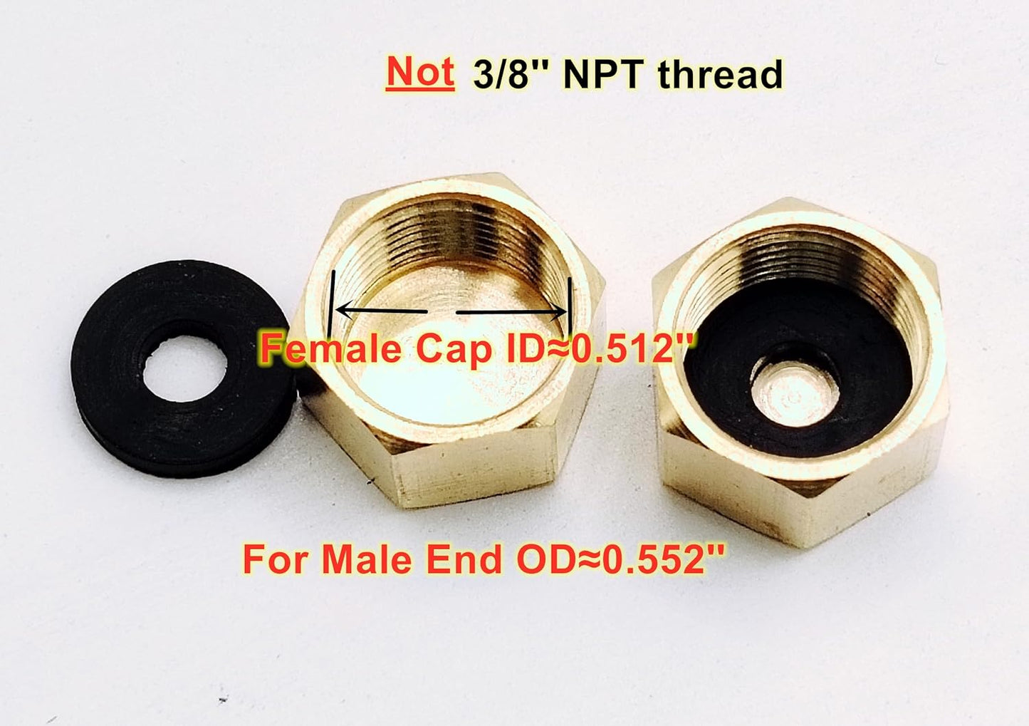 (Pack of 10) Brass 3/8'' Compression valve Cap Fitting for Sink Shut off Angle Stop Water Line Valve with Sealing Rubber Gasket Washer