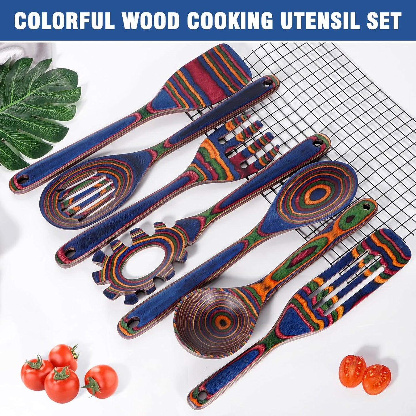 Wooden Spoons for Cooking – 7 Piece Pakkawood Kitchen Utensils Set with Spatulas, Spoons, Ladles, and Turner for Mixing, Serving & Cooking