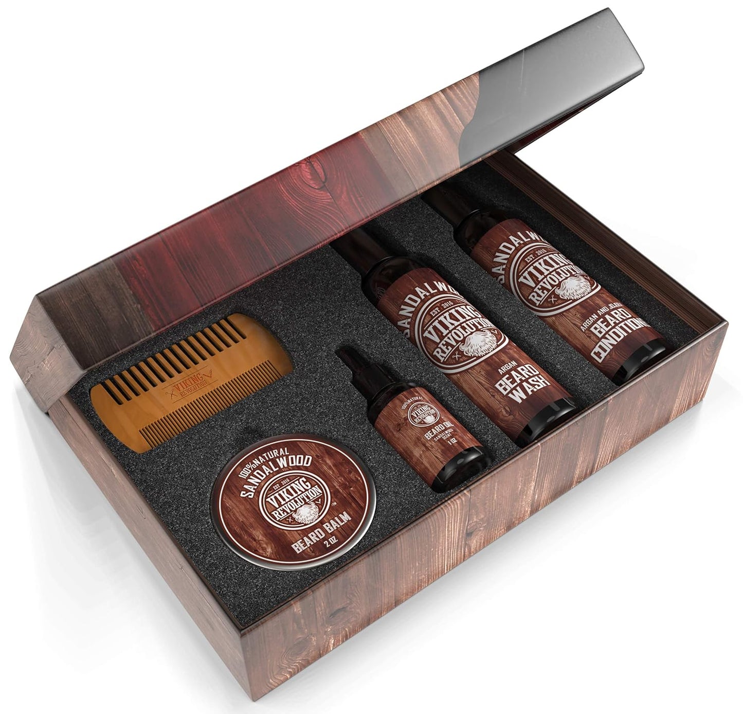 Viking Revolution Ultimate Conditioner for Men's Beard Grooming - Softens, Smoothes and Soothes Beard Itch- Contains Wash, Conditioner, Oil, Balm and Comb- Sandalwood Scent