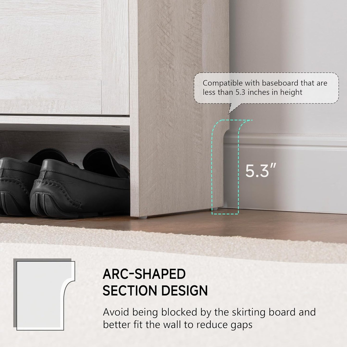Narrow Shoes Storage Cabinet, Entryway Storage with 2 Flip Drawers, Farmhouse Shoe Organizer with Removable Shelves, Anti-Drop Top Fence, 40.4H x 31.4W (Warm White Grayish)