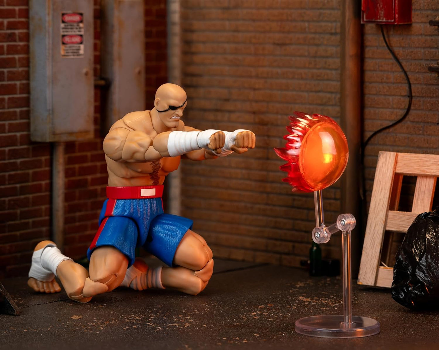 Jada Street Fighter II Sagat Deluxe 1:12 Scale Action Figure - Highly Articulated, Tiger Shot Accessory & Stand, 7.6" Tall