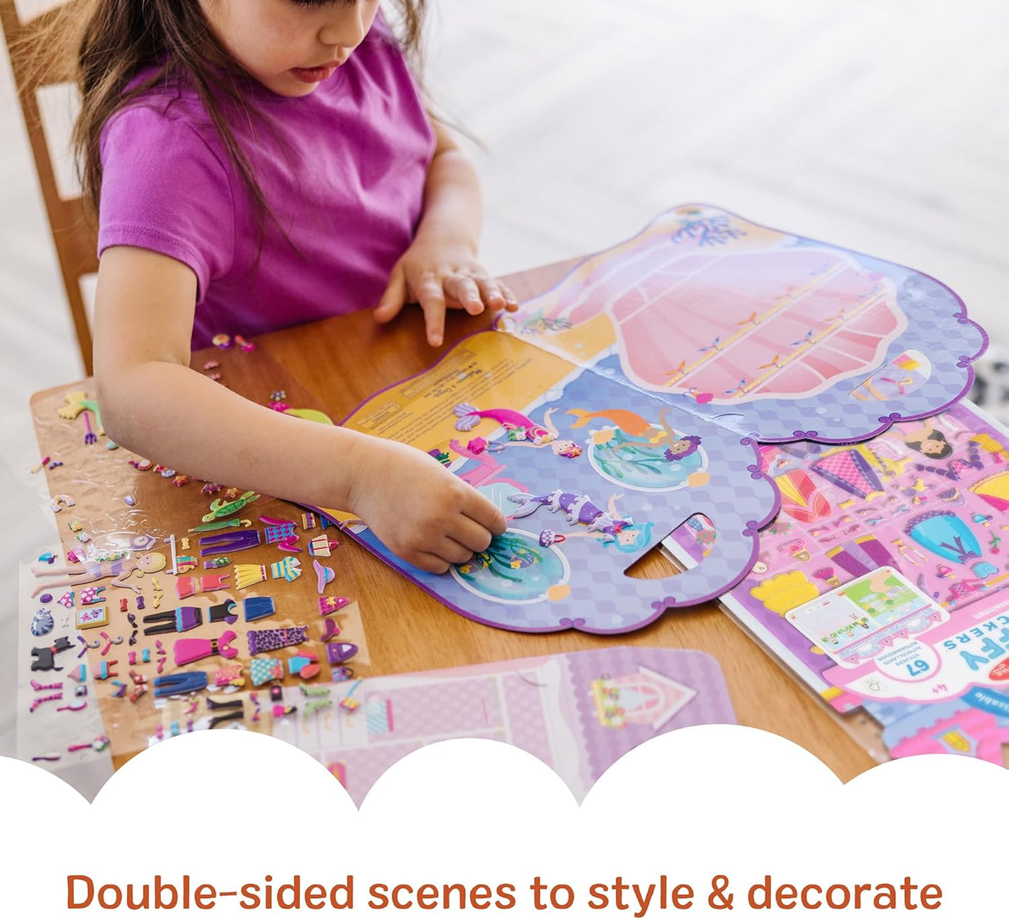 Melissa & Doug Puffy Sticker Activity Books Set of 3 – Dress-Up, Princess & Mermaid, with 208 Reusable Stickers and Fold-Out Scenes, Mess-Free Travel Toys for Kids Ages 4+ - FSC Certified