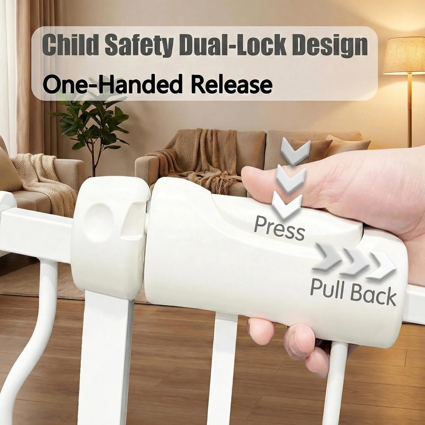 24-29 Inch Narrow Baby Gate, Pressure Mounted No Drilling Dog Gate for Stairs & Doorways, White Metal Safety Gate Indoor for Kids and Pets