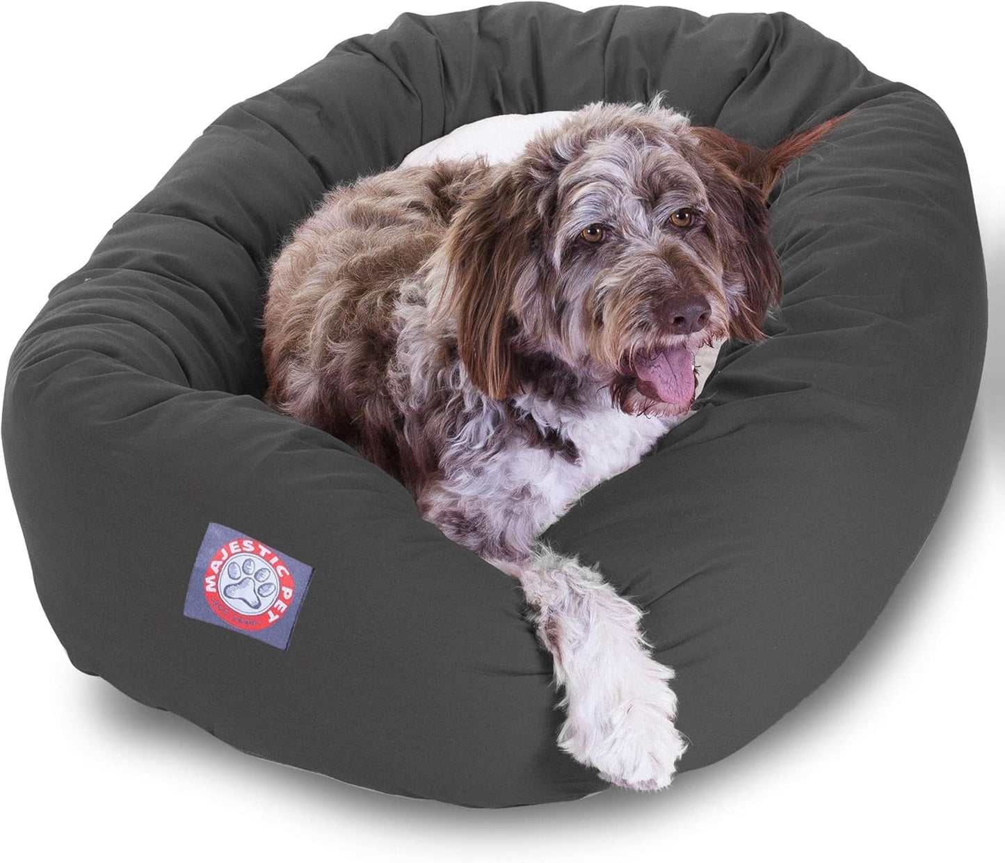 Majestic Pet 132.1cm(52인치) 진정 도넛 강아지 침대 - 셰르파 탑이 있는 세탁 가능한 원형 반려동물 침대 - 머리와 목을 위한 정형외과적 척추 지지대 - 초대형견을 위한 부드러운 폴리-면 푹신한 커들러, 132.1x88.9x27.9cm(52x35x11인치),