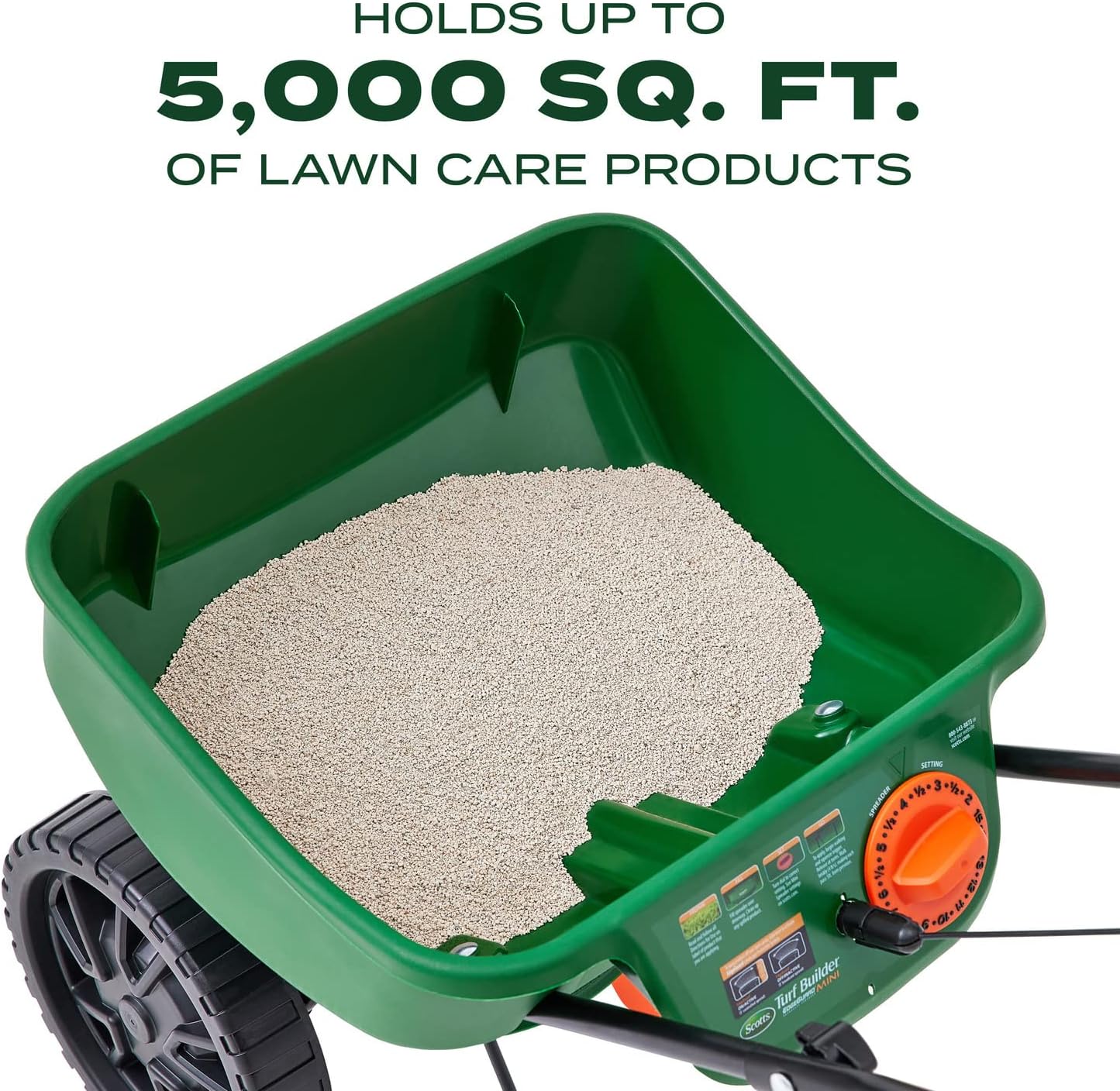 Scotts Turf Builder EdgeGuard Mini Broadcast Spreader - Spreader For Lawn Fertilizer, Weed & Insect Control, Grass Seed, and Ice Melt, Holds Up To 5,000 sq. ft. of Product