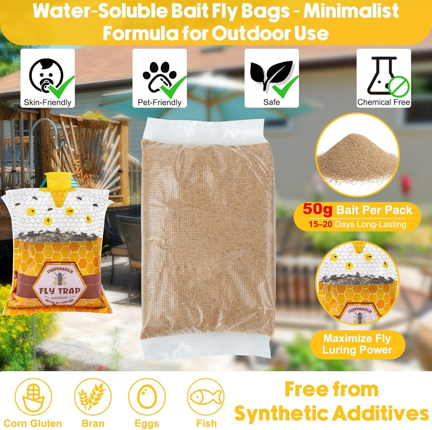 8 Pack Big Fly Traps Outdoor Hanging for Patio, Flies Bags Outdoor Disposable with 50g Bait, Bug Fly Hunter Catcher Killer Control for Barn Horse Ranch Chicken Coop