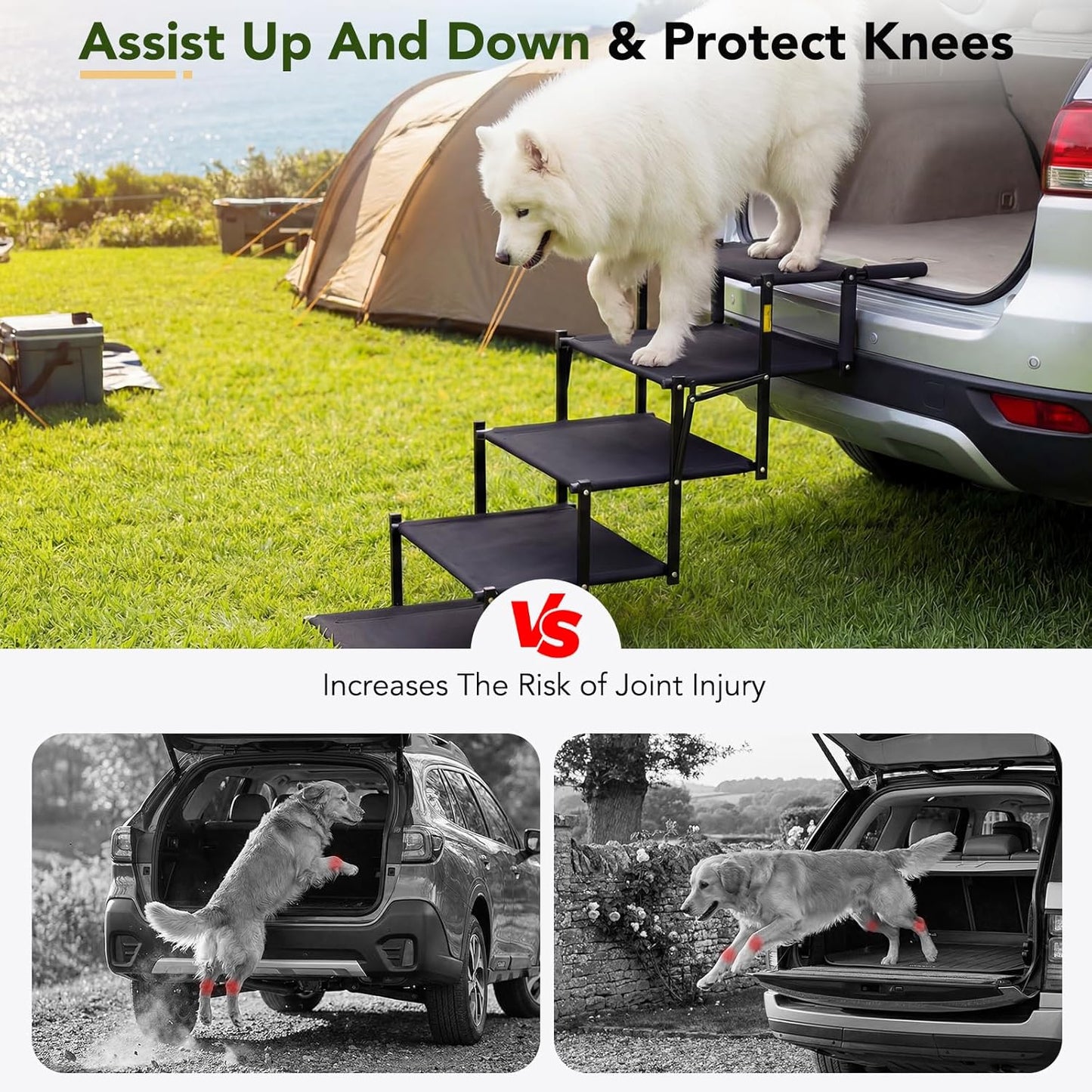 Foldable Dog Stairs for Car, SUV & Truck, 5-Step Pet Ramp with Non-Slip Surface, Portable and Lightweight Dog Steps for High Bed, Supports Up to 150 Lbs