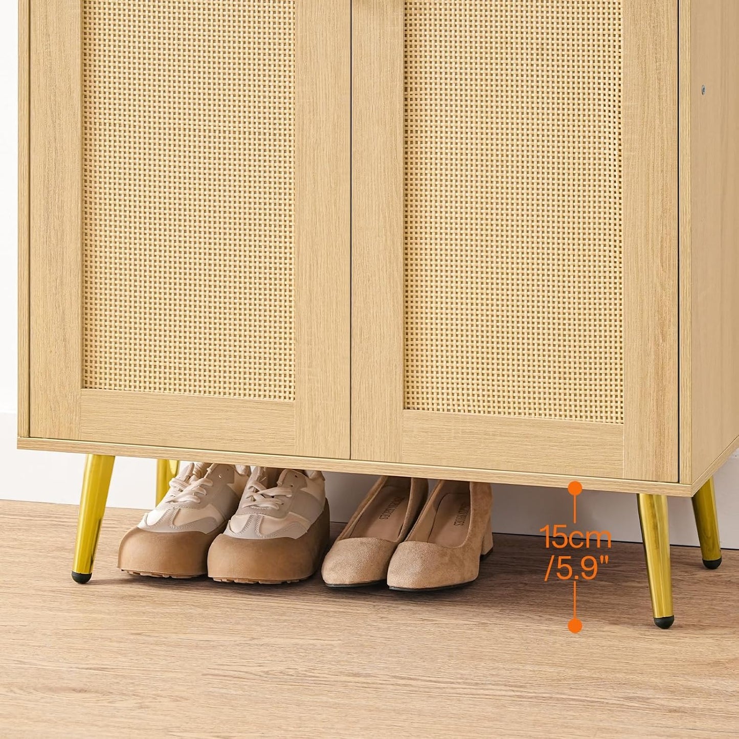 HOOBRO Shoe Cabinet, 5-Tier Shoe Storage Cabinet, Rattan Shoe Cabinet with Doors, 37.8" Tall Shoes Rack Organizer Cabinet for Entryway Hallway Front Door, Adjustable Shelf, Natural NL18SC01
