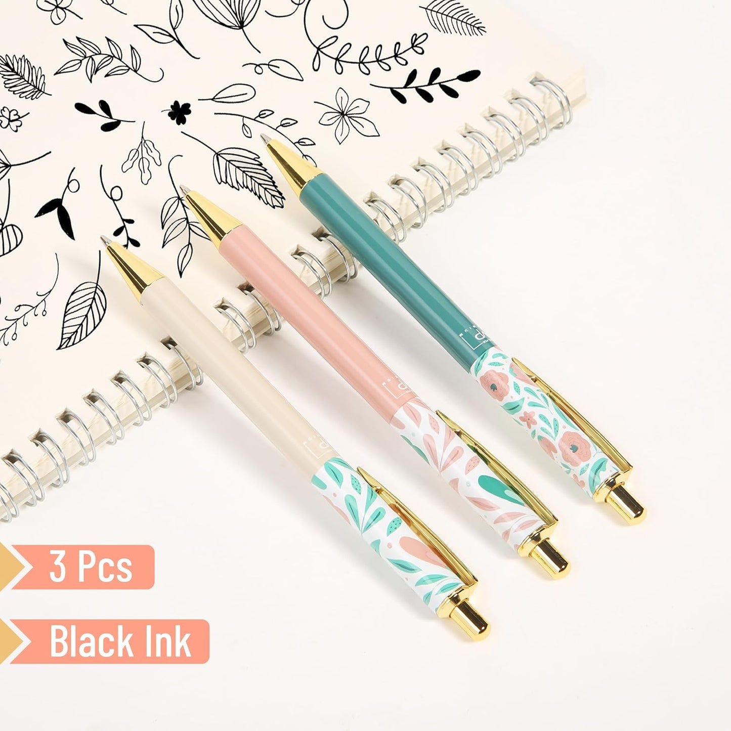 Mr. Pen- Luxury Floral Pen Set, 3 pcs, Black Ink Ballpoint Pens, Floral Pen, Fancy Pens for Women, Cute Pens for Journaling, Mother's Day