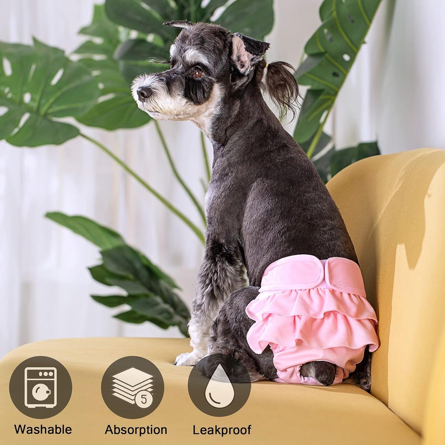 Washable Female Dog Diapers, Puppy Diapers for Dog Period Reusable Doggie Diapers, Highly Absorbent Dog Heat Panties
