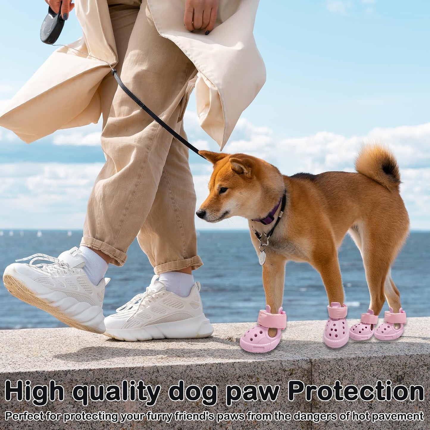 Dog Shoes for Hot Pavement,Non-Slip Waterproof Breathable Easy to Clean Put On and Take Off Dog Boots,Paw Protector for Hot Summer Roads Winter Snow (Pink, Size 8:(3.15"x2.56")(L*W))