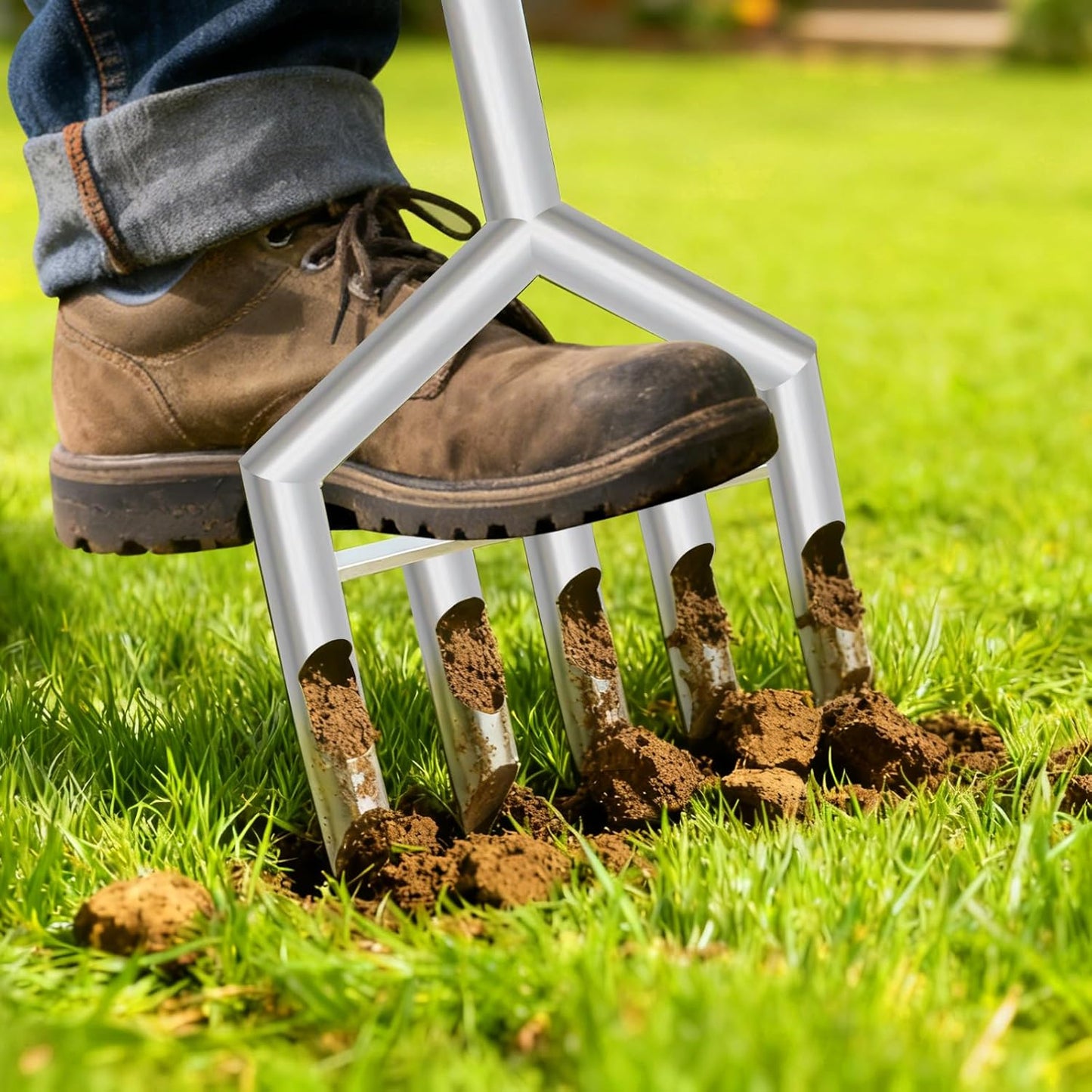 Manual Core Aerator Lawn Tool - Lawn Aeration Tool with 4 Hollow Tine,Handheld Lawn Care Coring Soil Aerator for Lawn,Yard,Golf Course,Agriculture,Garden,Farm Aerator