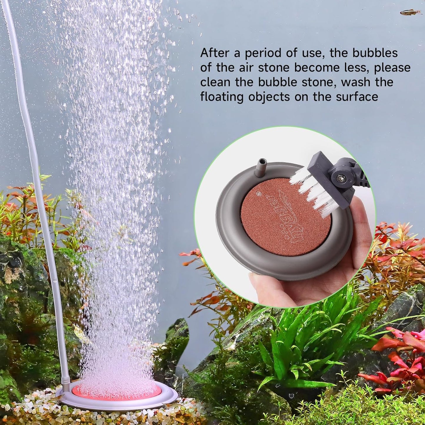 hygger Aquarium Air Stone, 3.4 Inch Nano Air Stone Makes Super Tiny Bubbles, Ultra Quiet Dissolved Oxygen Diffuser Small Airstone with Stainless Steel Base for Aquarium, Fish Tank & Hydroponic, Round