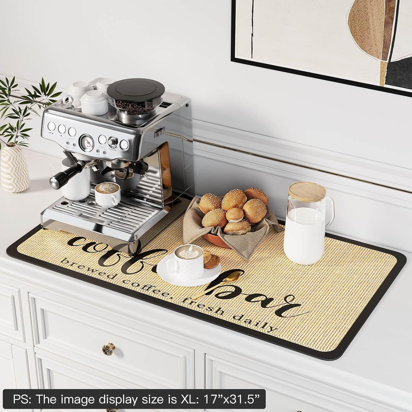 DK177 Coffee Mat - Dish Drying Mat for Kitchen Counter, Hide Stain, Absorbent with Waterproof Rubber Backing, Fit Kitchen Dish Rack Bar Accessories (Coffee Bar, 19" x 12")