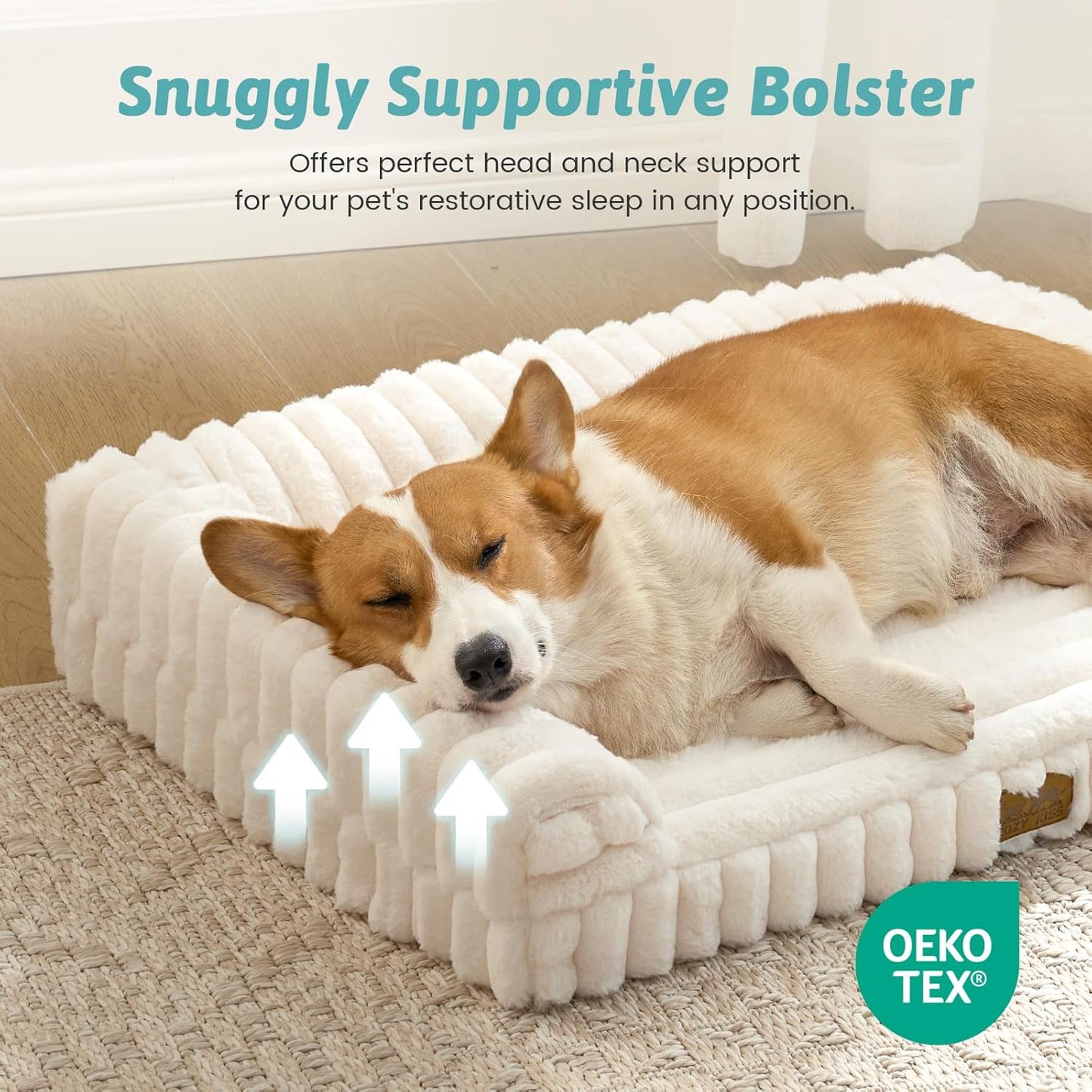 Small Dog Bed, Faux Rabbit Fur Orthopedic Foam Dog Bed with Sides, Removable Washable Cover & Waterproof Lining, Comfortable Pet Couch, Cream (30" L x 20" W x 6" Th)