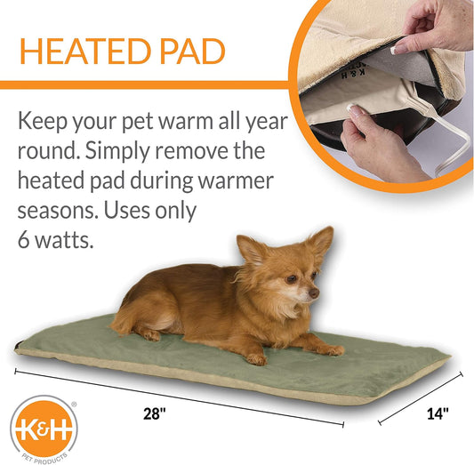 K&H Pet Products Indoor Heated Cat Bed Pad for Large Cats & Small Dogs, Thermo-Pet Mat Calming Warming Pet Heating Pad, Machine Washable, Waterproof Heater, Safety Listed - 12.5 X 25in Sage