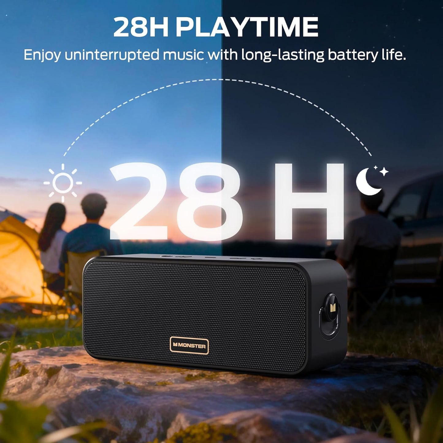 Monster S180 Bluetooth Speaker, 40W Wireless Speaker with 28H Playtime, Stereo Sound, Bluetooth 6.0, Support AUX, TF, Wireless Stereo Pairing, IPX6 Waterproof Speaker for Home, Outdoor