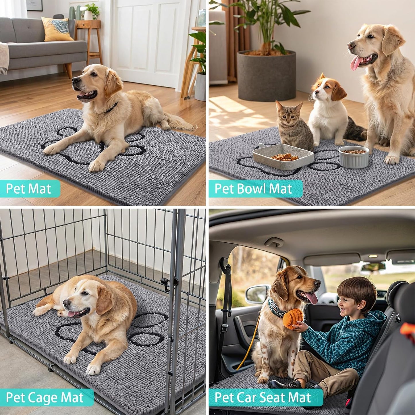 Smiry 2 Piece Dog Door Mat for Muddy Paws, Absorbent Dirt Trapper Non Slip Quick Dry Washable Chenille Mat for Mud Dogs, Entry Rug for Indoor and Outdoor (30x20 Inches, Grey)