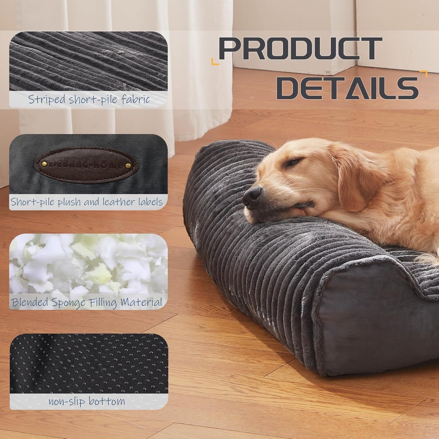 Dog Beds for Large Dogs Breeds,Sofa Dog Bed with Pillow for Crate Kennel, Super Soft Pet Bed for Support Bolster, Comfortable Pet Couch Bed & Non-Slip Bottom