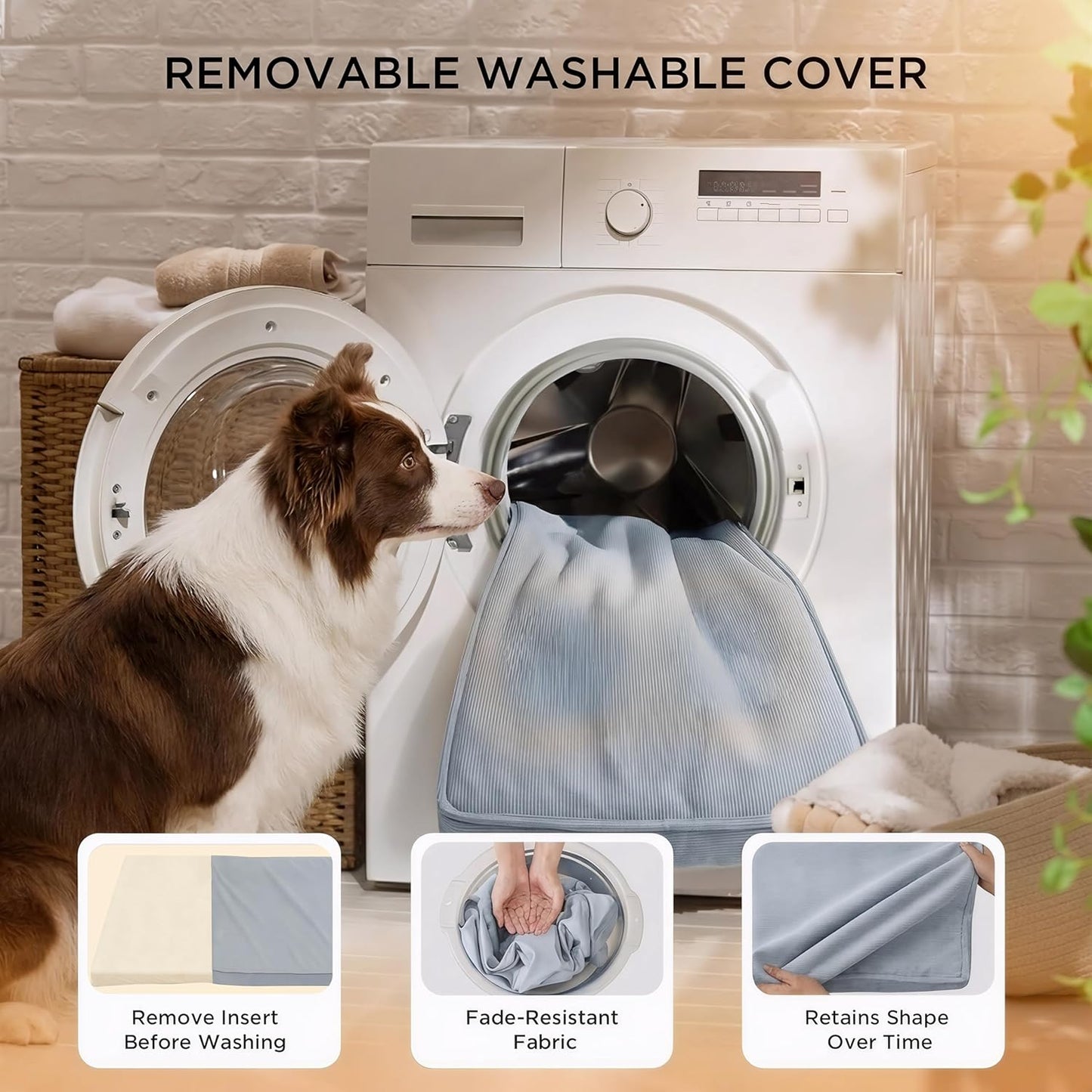 Extra Large Heated Dog Bed with Orthopedic Memory Foam, 4" Thick Beds for Large Sized Dog, 43.3 × 27.5 in Waterproof Sofa Dog Bed with Removable Heating Pad, Washable Cover & Non-Slip Bottom, 60W