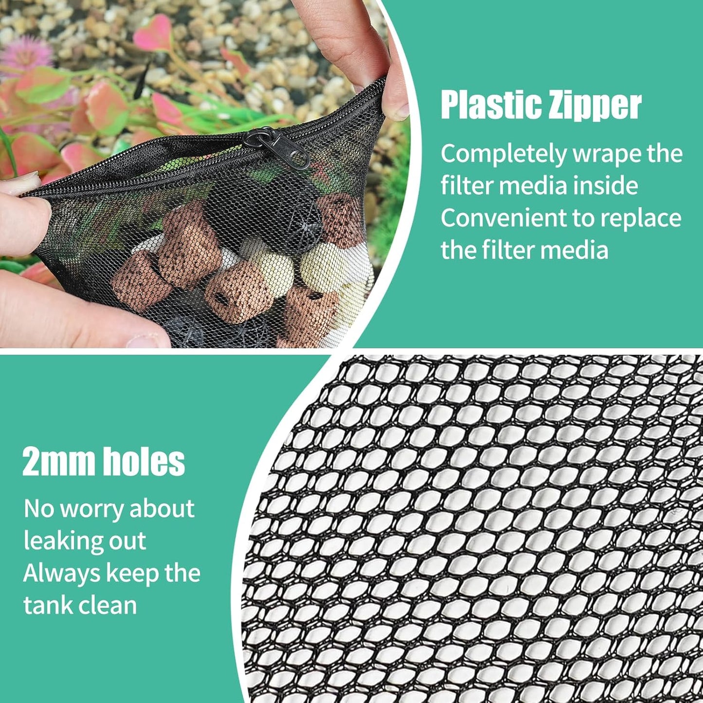 AQUANEAT 10pcs Aquarium Filter Media Bags, Fish Tank Coarse Mesh Bags with Plastic Zipper for Activated Carbon(5.5" x 8")