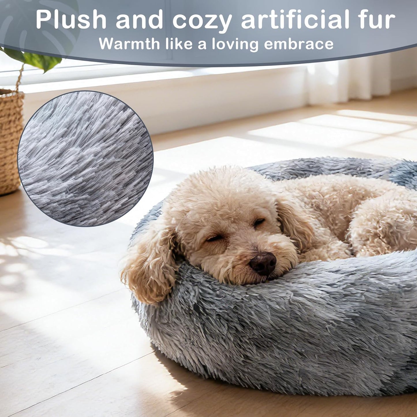 Dog & Cat Bed, 20in Small Medium Size Dog Bed for Puppy and Kitten, Washable Round Fluffy Pet Bed (Coffee Latte Gradient)