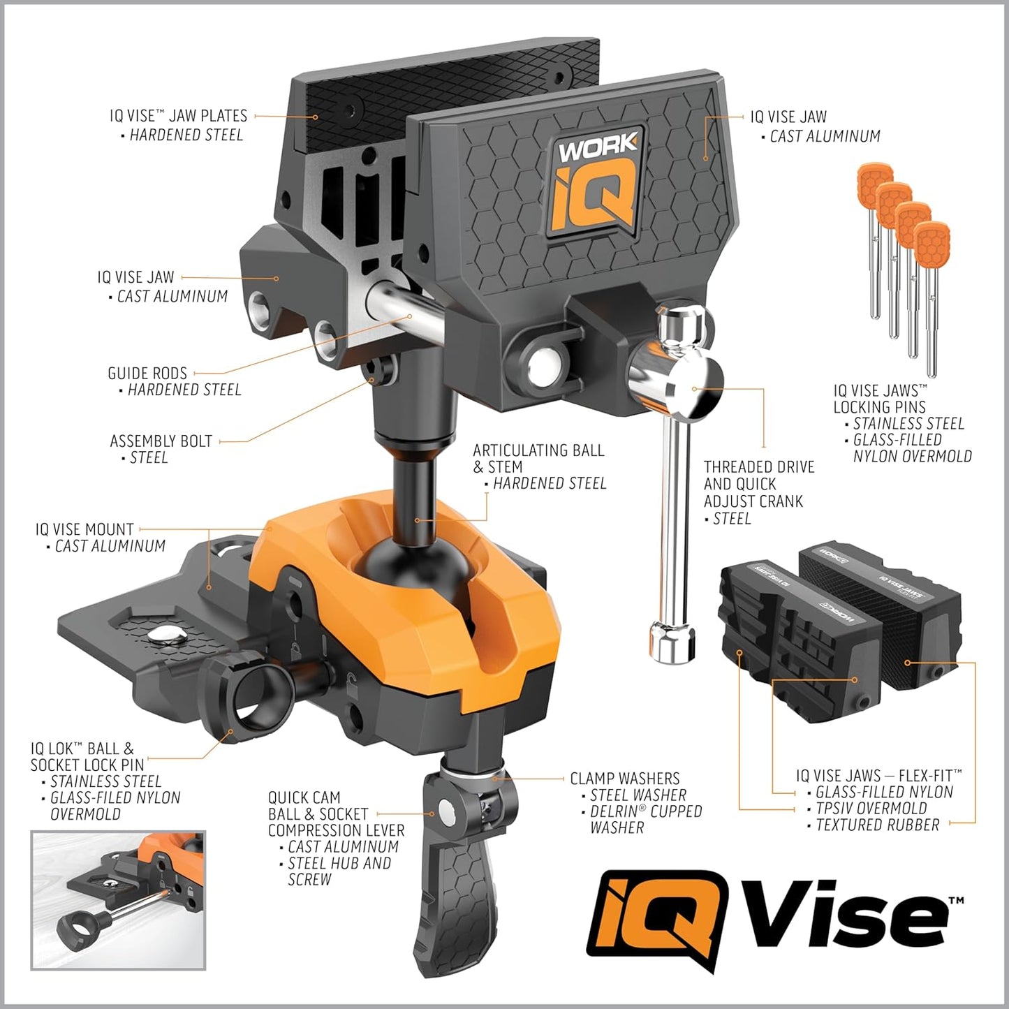 360° Rotating Bench Vise with 5" Jaw Pads - Versatile Woodworking & Pipe Vise for Home Improvement Projects - Compatible with Work Table Workbenches & IQ Connect Accessories