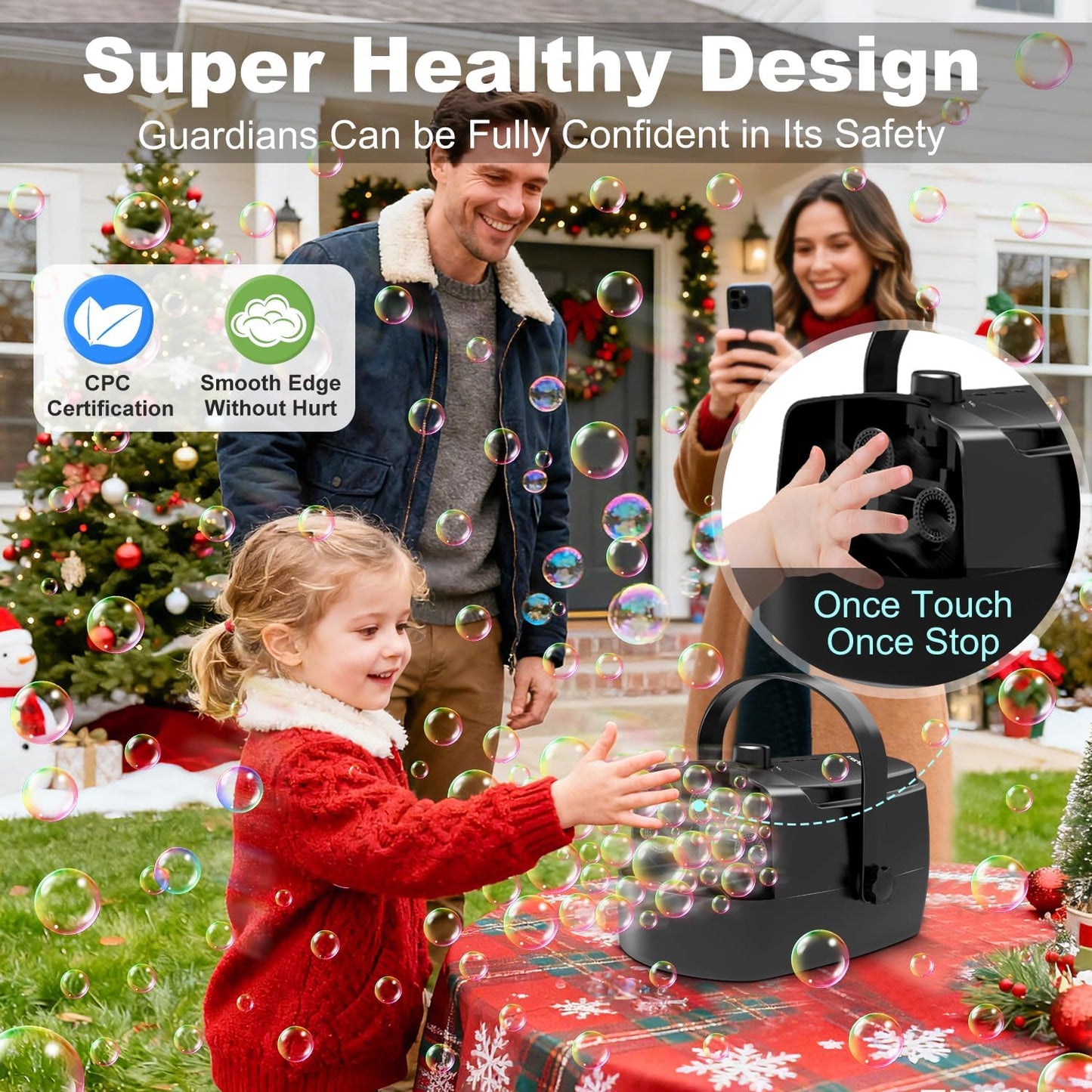 Bubble Machine Durable Automatic Bubble Blower, 18000+ Big Bubbles Per Minute Bubbles for Kids Toddlers Bubble Maker Operated by Plugin or Batteries Bubble Toys for Indoor Outdoor Birthday Party