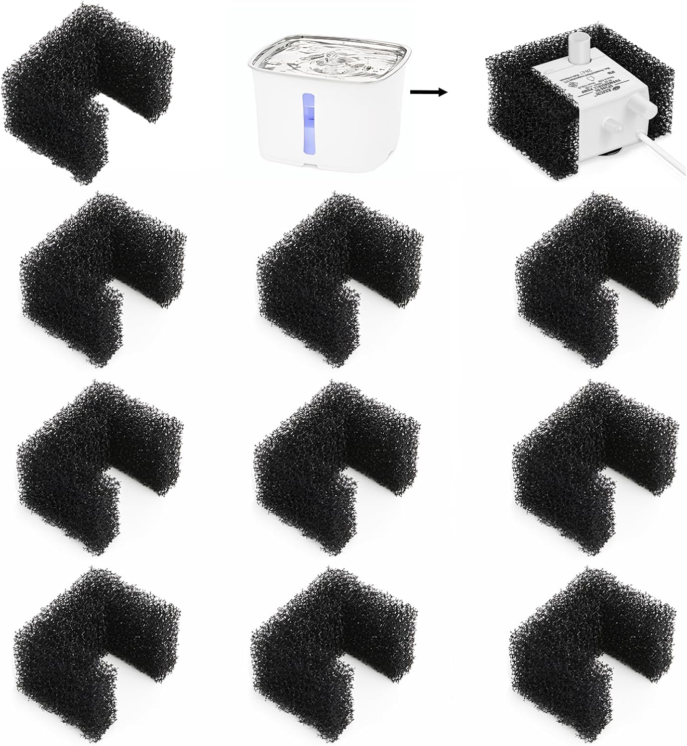 10 Pack Foam Filters for PetSafe Viva Pet Water Fountain – Black Replacement Filters for Pet Drinking Fountain