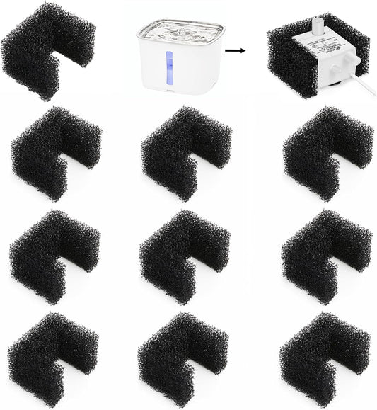 10 Pack Foam Filters for PetSafe Viva Pet Water Fountain – Black Replacement Filters for Pet Drinking Fountain