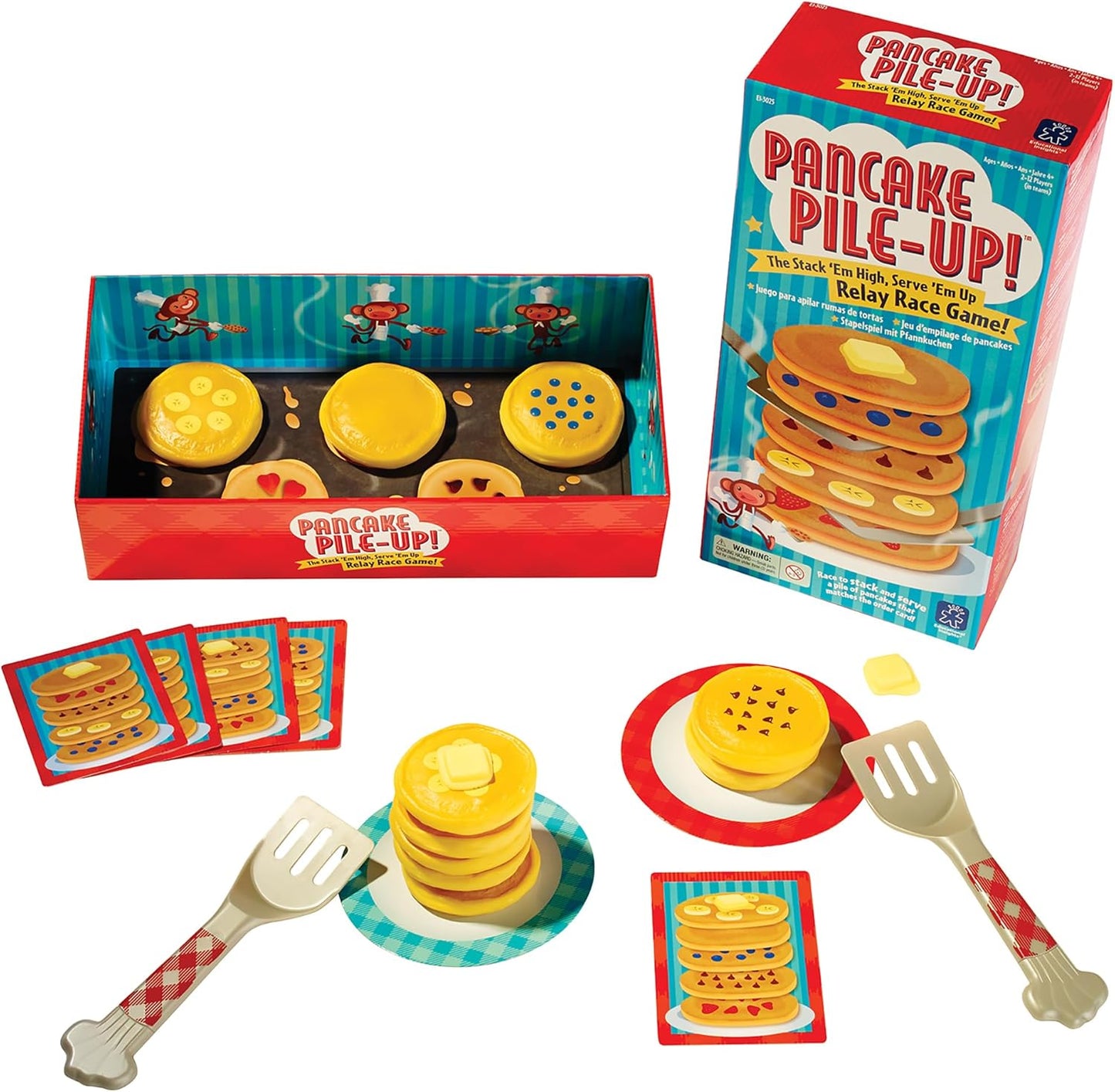 Educational Insights Pancake Pile-Up - Sequence Relay Game for Kids, Matching and Patterning Race Games & Toddler Party Activities, 2-4 Players, Cooperative Family Fun for Girls and Boys Ages 4+