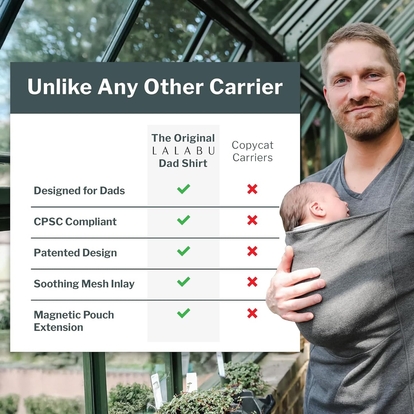 Lalabu The Dad Shirt | Hands-Free Baby Carrier for Dad with Kangaroo Pouch | Engineered for Bonding, Safety, & Comfort for Newborns Up to 15 Lbs. | CPSC Compliant - Black - Large