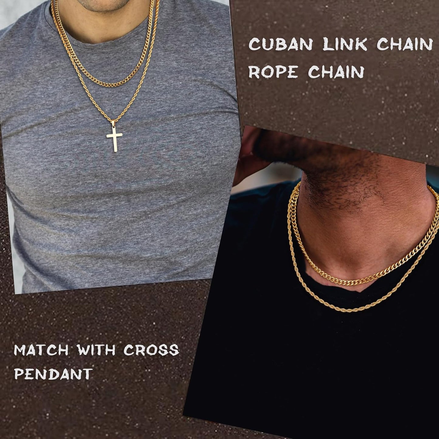 Yooblue Easter Basket Stuffers - Cross Necklace for Men, Gold Black Silver Mens Cross Necklaces Stainless Steel Cross Pendant Necklace Simple Jewelry Gifts Cross Chain Necklaces for Men