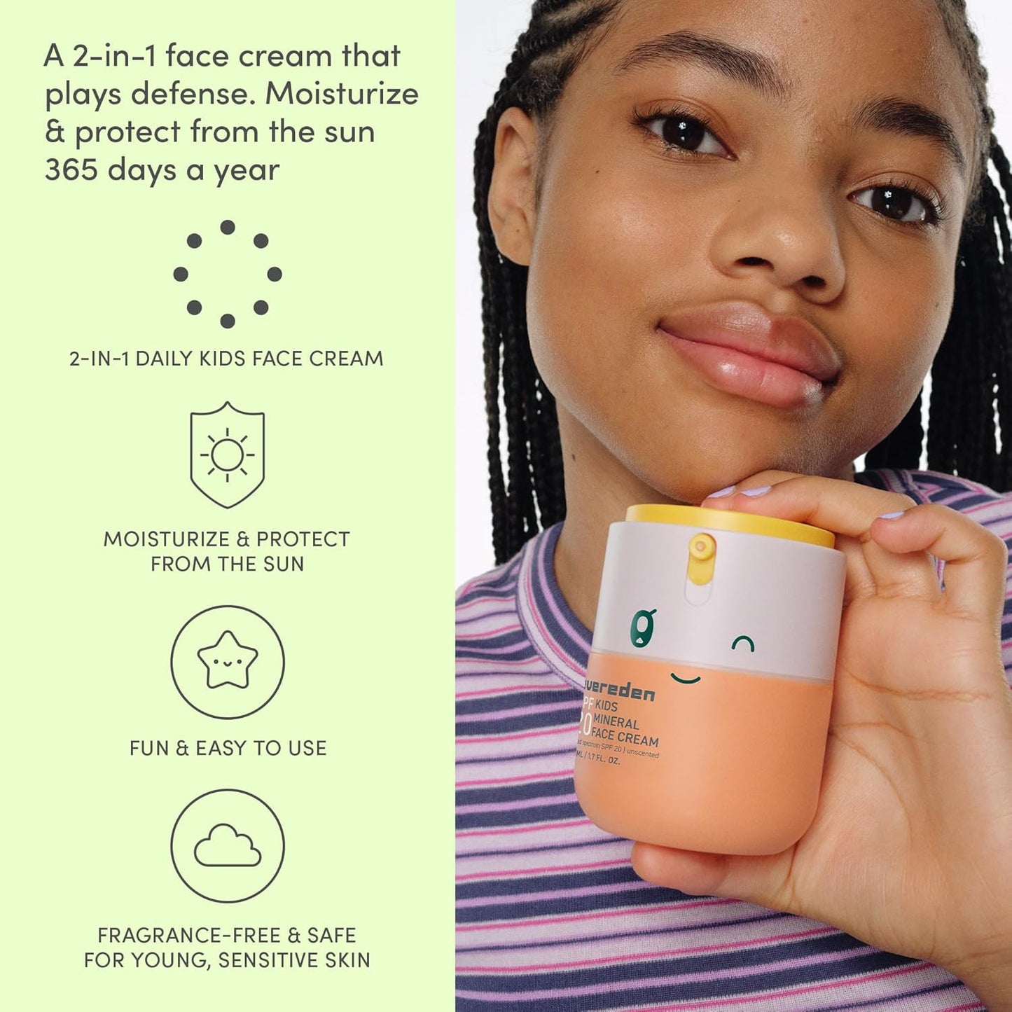 Evereden Kids Face Cream, 1.7 oz. | Fragrance-Free and Kids Face Lotion with SPF 20 | Clean and Non-Toxic Face Moisturizer | Multi-Vitamin Skin Care | FSA Eligible