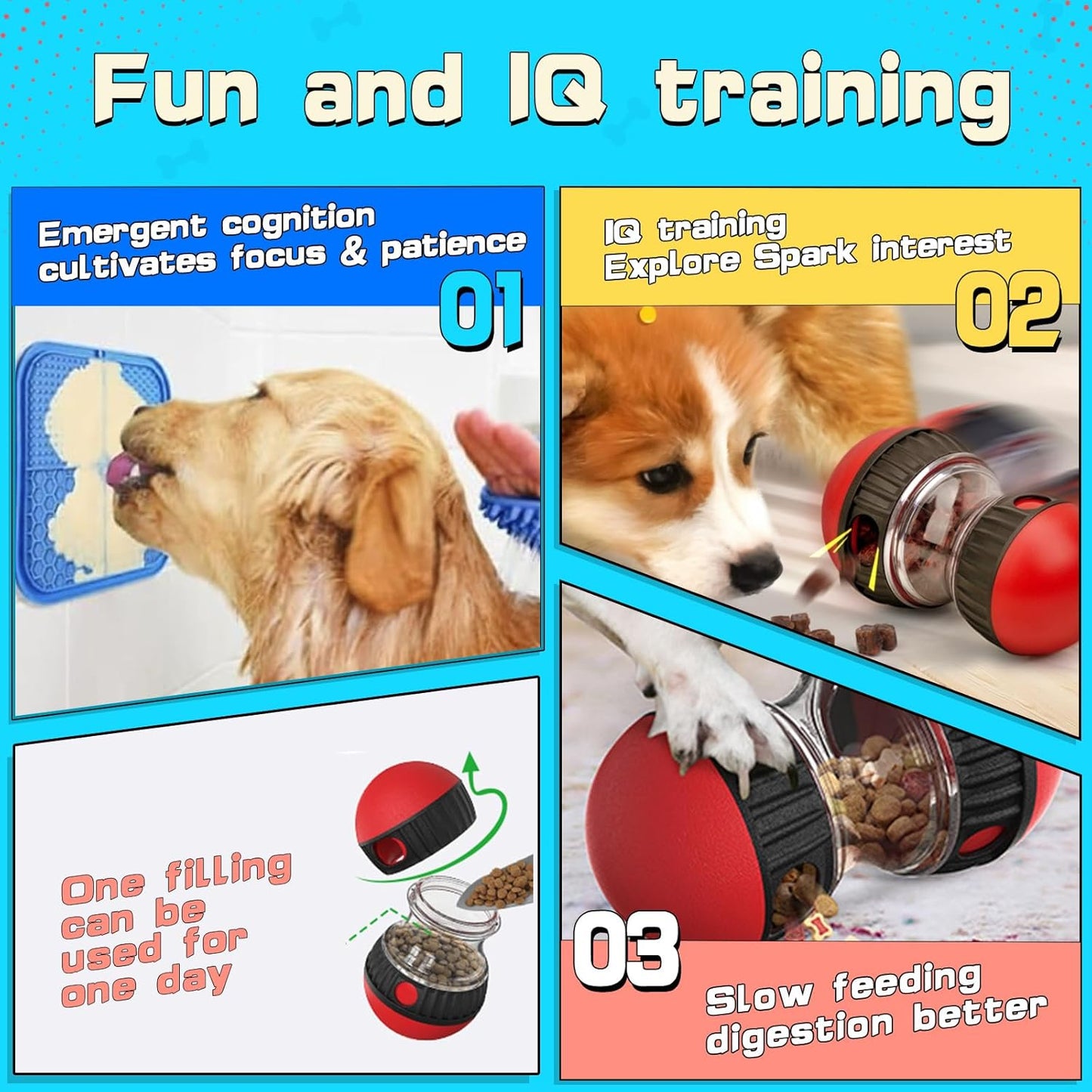 Adjustable Treat Dispenser Dog Puzzle Feeder for Small/Middle/Big Breeds - Funny Slow Feeder Puppy Enrichment Training Toy Pet Interactive Toys Lick Mat Dogs to Keep Dog/Cat Busy