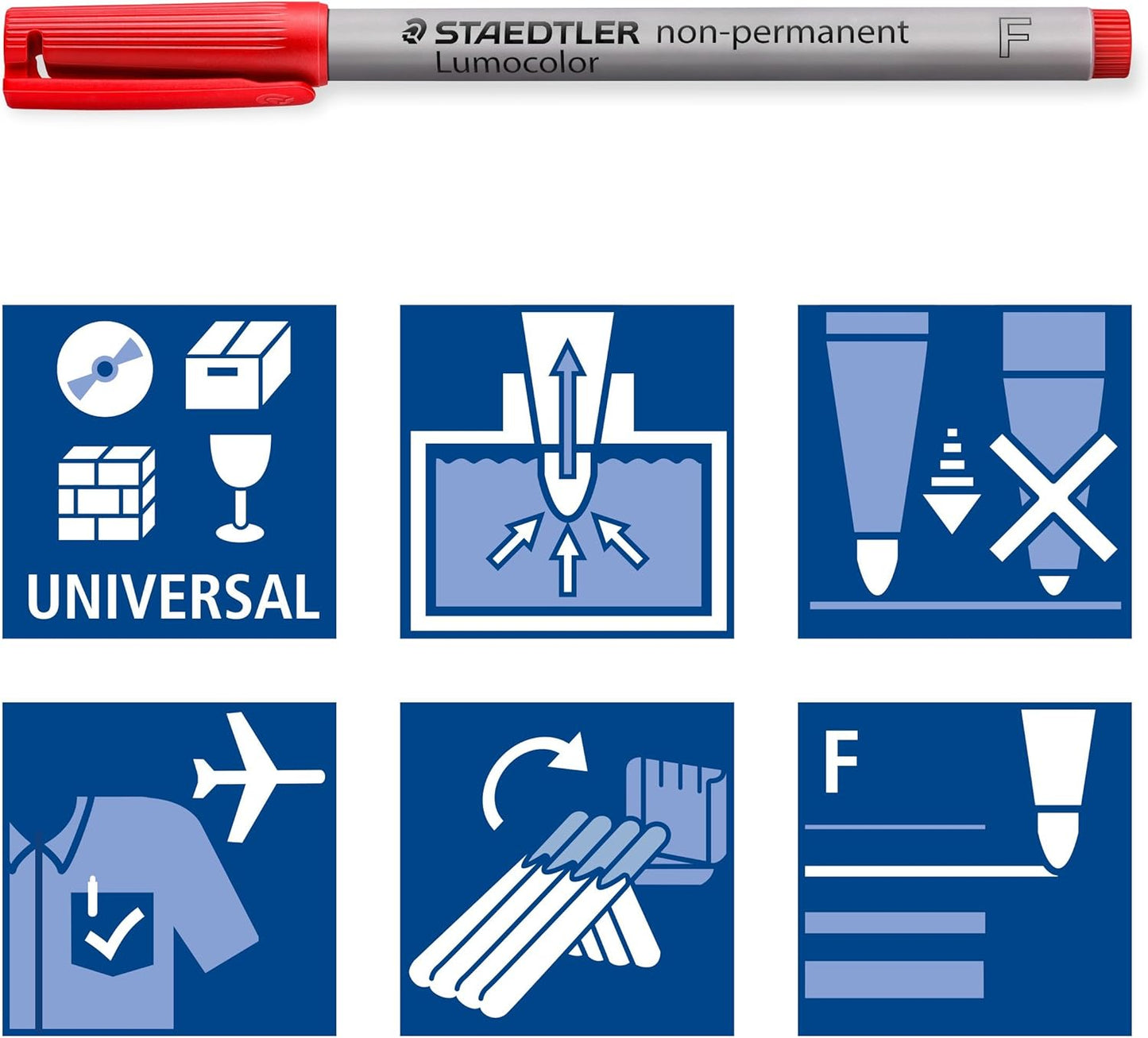 Staedtler Lumograph Non-Permanent Wet Erase Marker Pens, Fine Tip Refillable Colored Markers, 8 Pack, 315 WP8