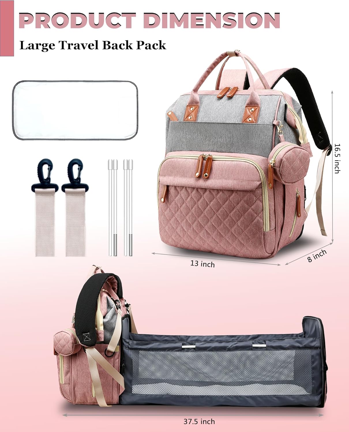 Diaper Bag Backpack with Changing Station, Waterproof Large Capacity, Baby Bag for Mom & Dad, 18 Pockets+USB Port, Foldable Changing Pad, Travel Backpack for Newborn Essentials, Baby Gift