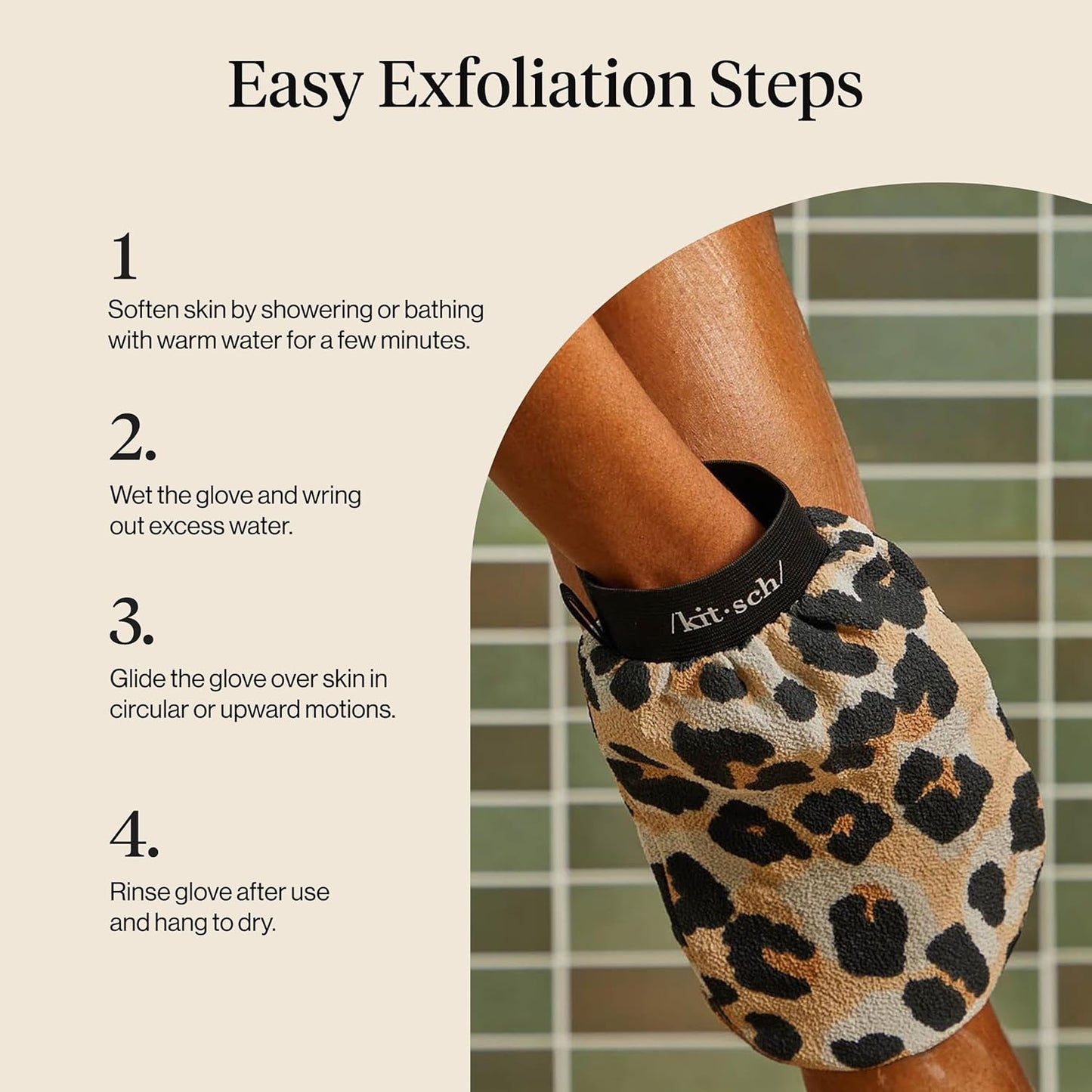 Kitsch Exfoliating Glove 1pc – Korean Exfoliating Mitt & Deep Exfoliating Body Scrubber for Shower, Bath | Body Exfoliator Glove, Dead Skin Remover | Skin Care for Smooth Skin - Leopard