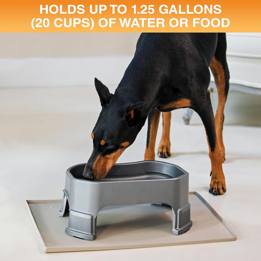 Neater Pet Brands Extra Large Water Bowl for Dogs, Elevated Outdoor Dog Water Bowl (1.25 Gallon XL Capacity), Big Trough Style Food Dish for Indoors or Outside, No Spill Large Dog Bowls, Gunmetal Grey