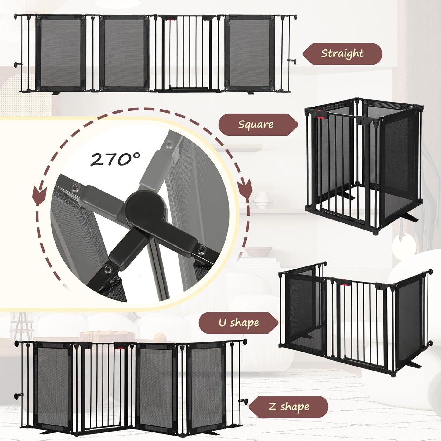 Freestanding Dog Gate, 100" Extra Wide Pet Gate with Auto-Close Door, Foldable Grip-Resistant Dog Fence for Indoor/Outdoor, 29" Tall Pet Barrier for Stairs/Doorways/Fireplace (4 Panels, Black)