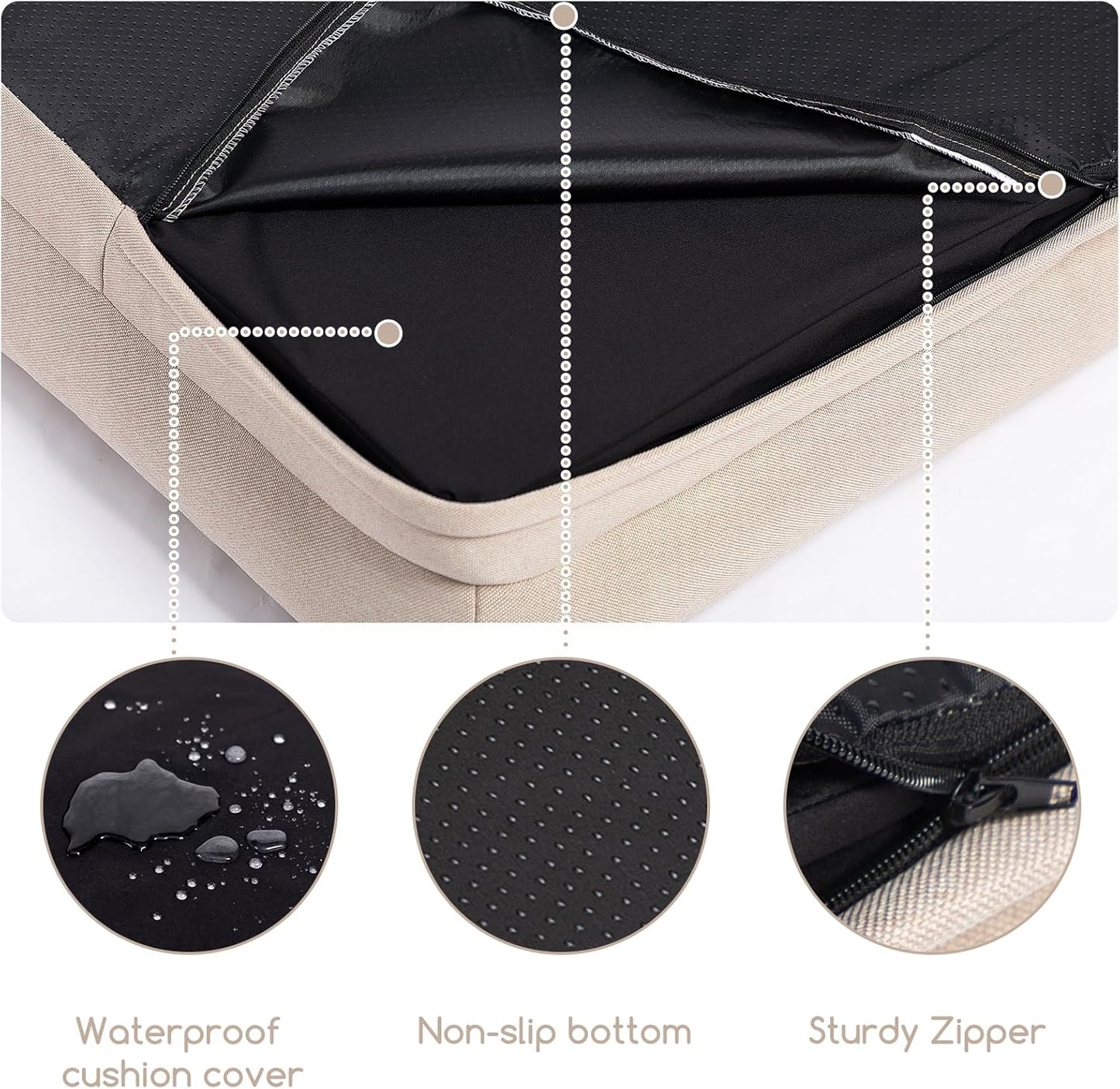 Hollypet Orthopedic Dog Bed for Large Dogs, Supportive Foam Dog Pet Couch with Removable Washable Cover and Non-Slip Bottom, Waterproof Lining Pet Sofa Bed, Khaki, L (36 * 26 * 8)