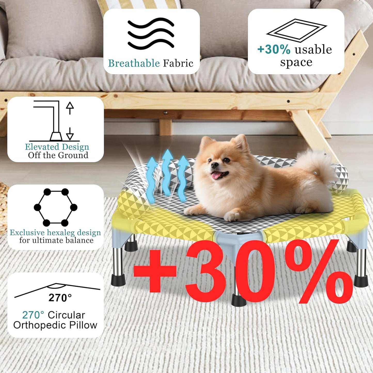 Orthopedic Dog Bed for Small Dogs - Removable Bolsters & cleanable Cover,Elevated Outdoor Dog Bed,Raised Dogs Bed,Easy to Assemble,Up to 75 lbs,Small