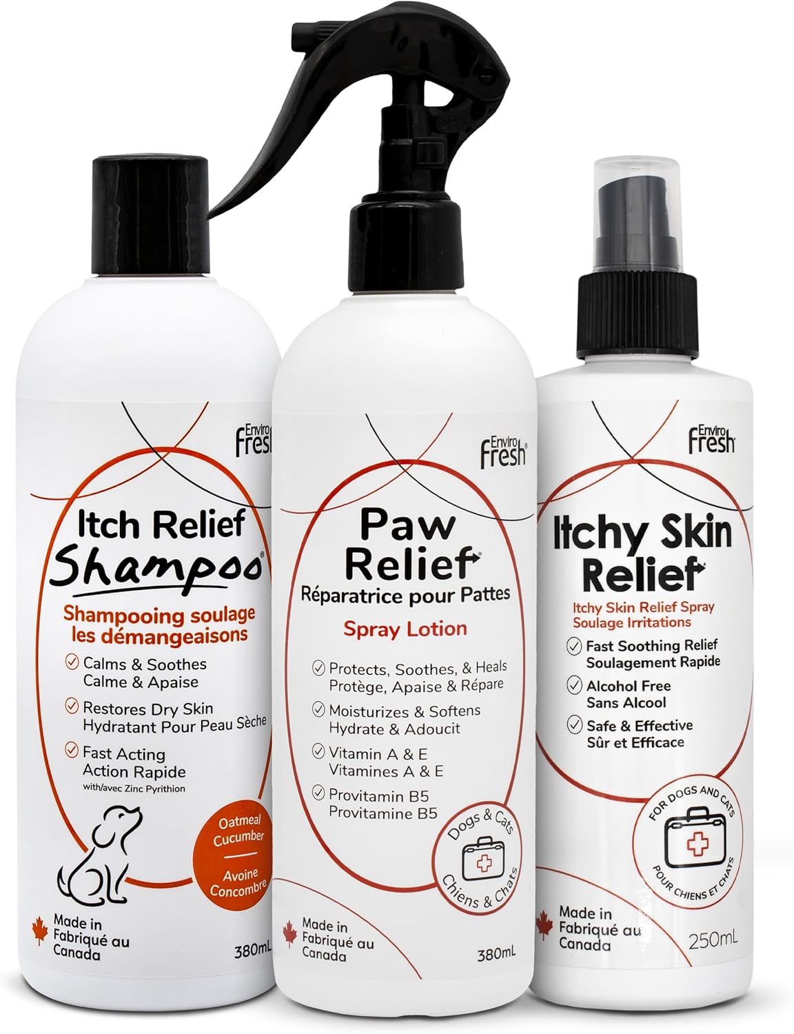 Dog Itch Relief Shampoo by EnviroFresh, Skin Relief Spray, Paw Relief Lotion for Dogs & Pets, Natural, Sensitive Skin, Anti Itch for Dogs