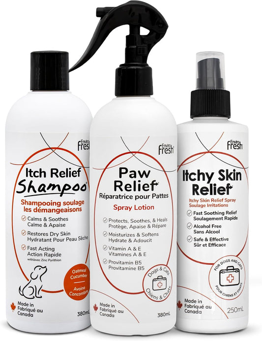 Dog Itch Relief Shampoo by EnviroFresh, Skin Relief Spray, Paw Relief Lotion for Dogs & Pets, Natural, Sensitive Skin, Anti Itch for Dogs