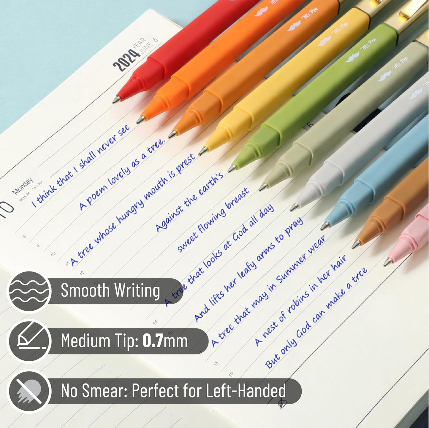 Mr. Pen- Aesthetic Pens, 10 Pack, Blue Ink, Fast Dry, No Smear Bible Pens No Bleed Through, 0.7mm Fine Point Pen