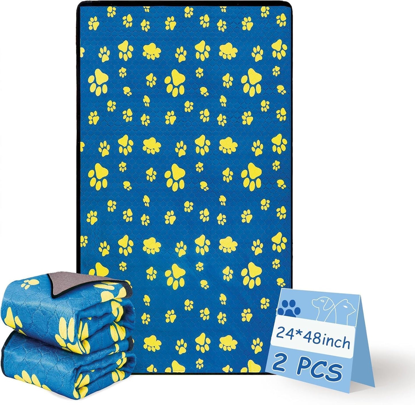 Washable Pee Pads for Dogs 24x48 Inch (1 Pack) - Thick Heavy Absorbent Reusable Pet Training Pads, Leakage & Non-Slip for Puppy Playpen/Crate/Potty, Spliceable, Machine Washable, Blue